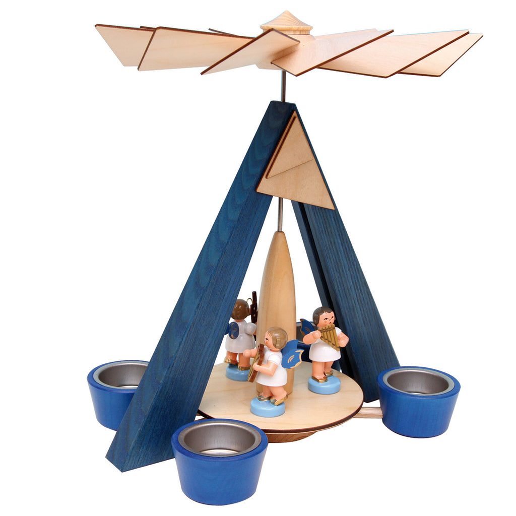 Blue Tea Light Christmas Pyramid with 3 Angels