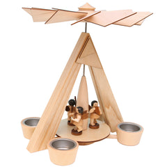Natural Tealight Christmas Pyramid with Three Angel Musicians