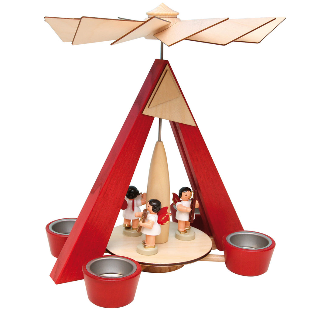 Red Tealight Christmas Pyramid with Three Angel Musicians