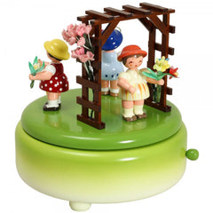 Green Music Box with Three Flower Children