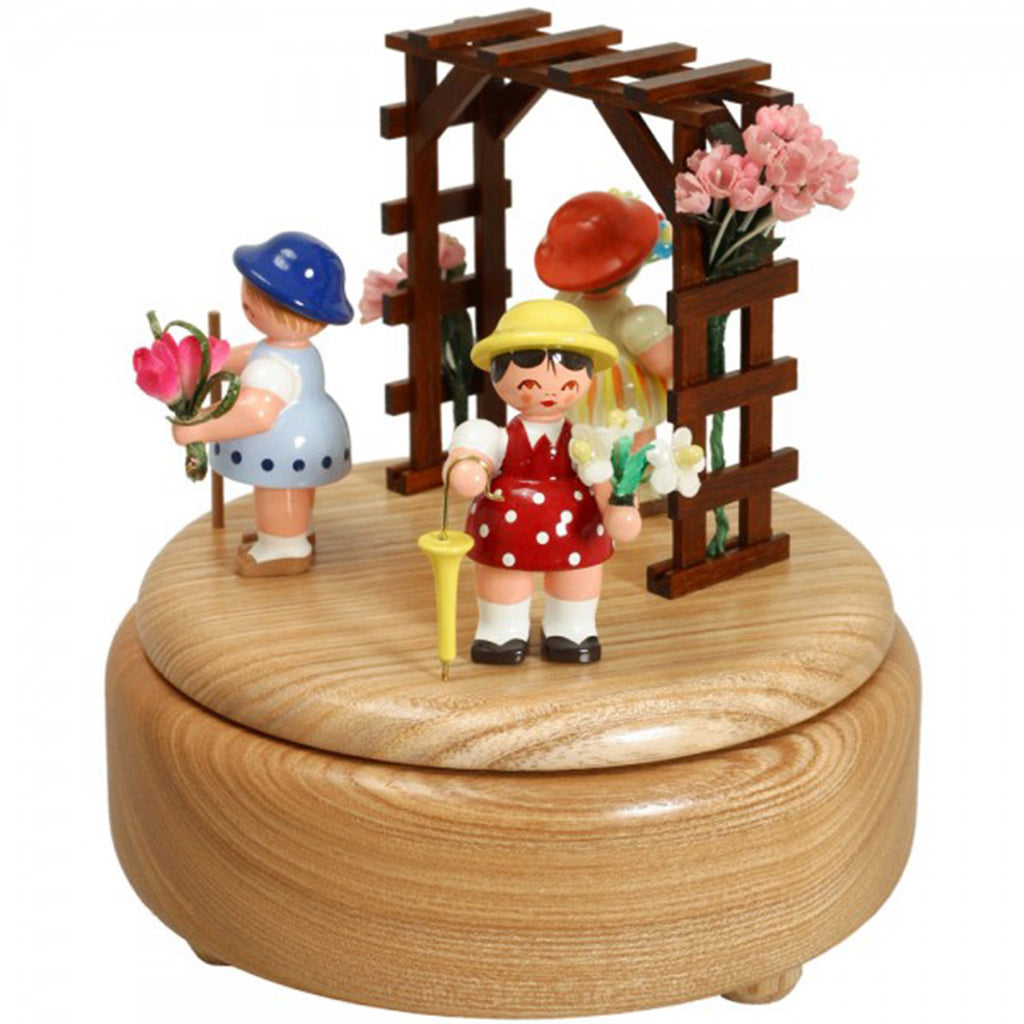 Natural Music Box with Three Colorful Flower Children