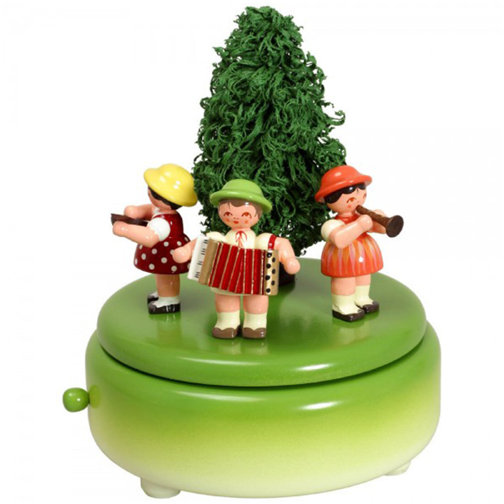 Green Music Box with Three Instrument Children