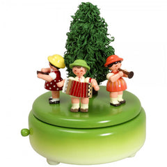 Green Music Box with Three Instrument Children