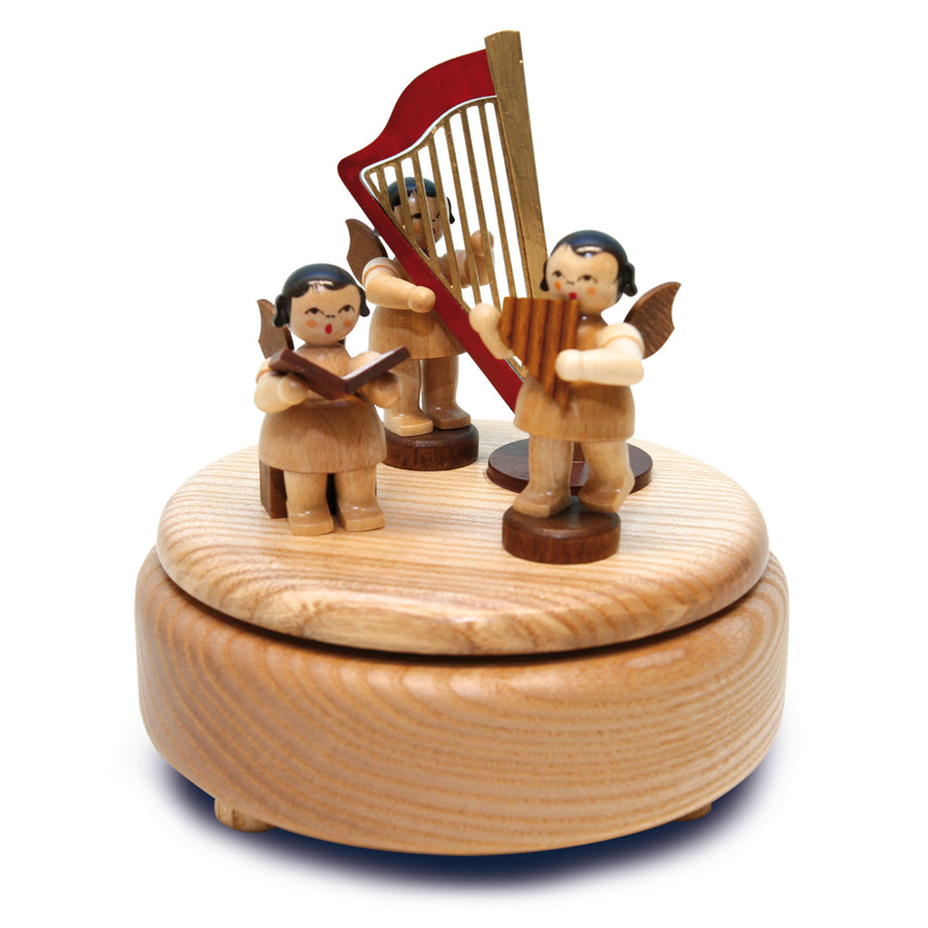 Natural Music Box with Three Angels and Natural Harp