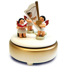 Music Box in White, Gold & Red with Three Angels and Harp