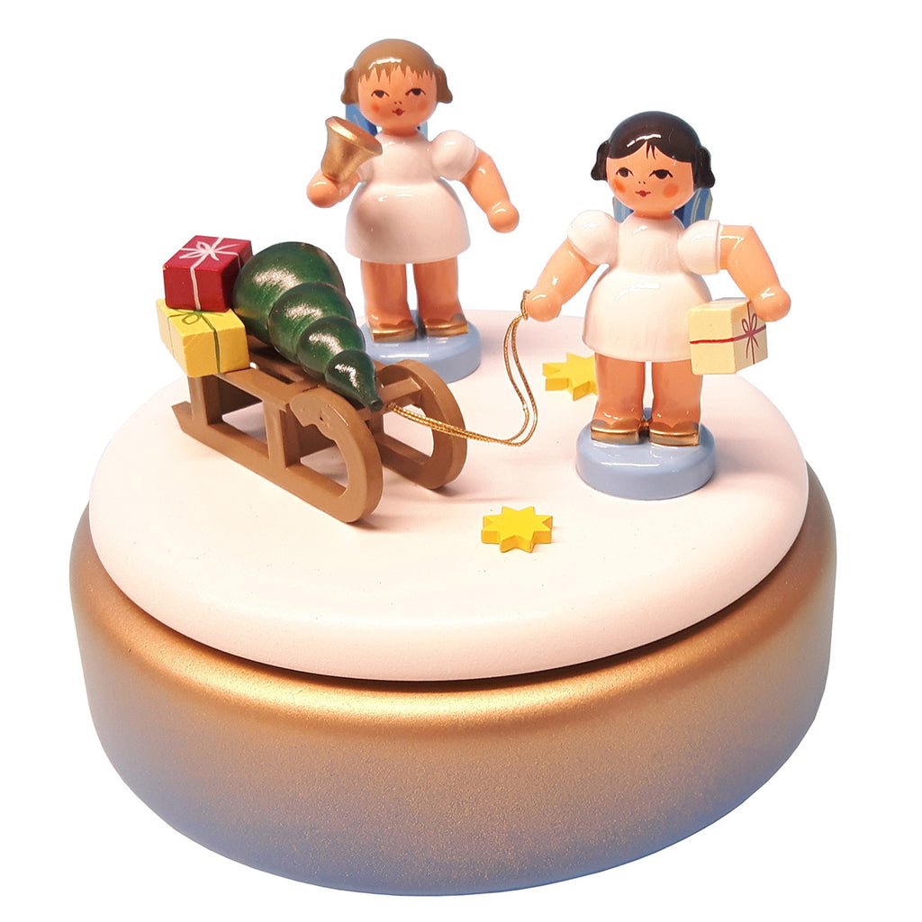 Music Box with Two Angels & Christmas Sleigh