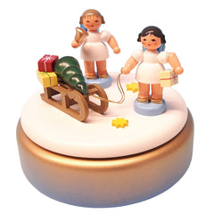 Music Box with Two Angels & Christmas Sleigh