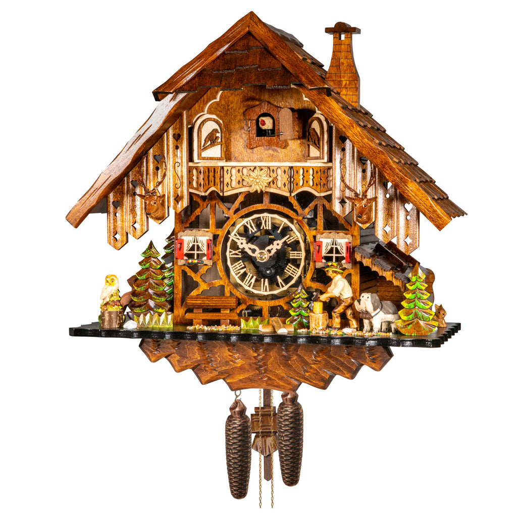 Traditional Black Forest Cuckoo Clock with Moving Woodchopper - 8-Day Movement
