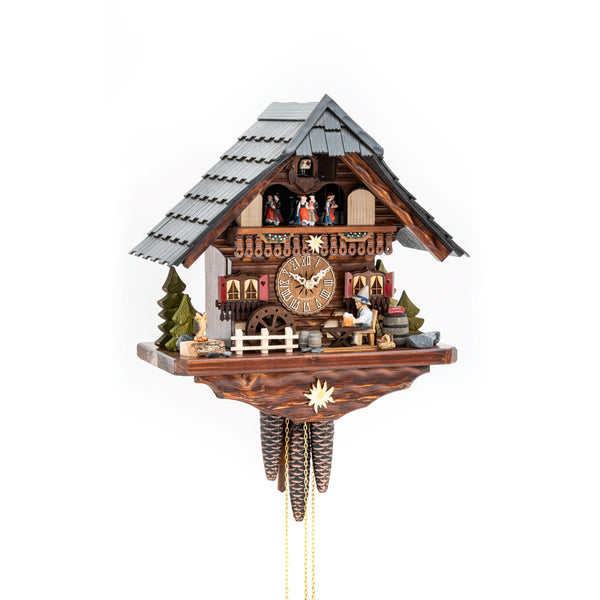 Cuckoo Clock Black Forest Chalet with Moving Beer Drinker & Mill