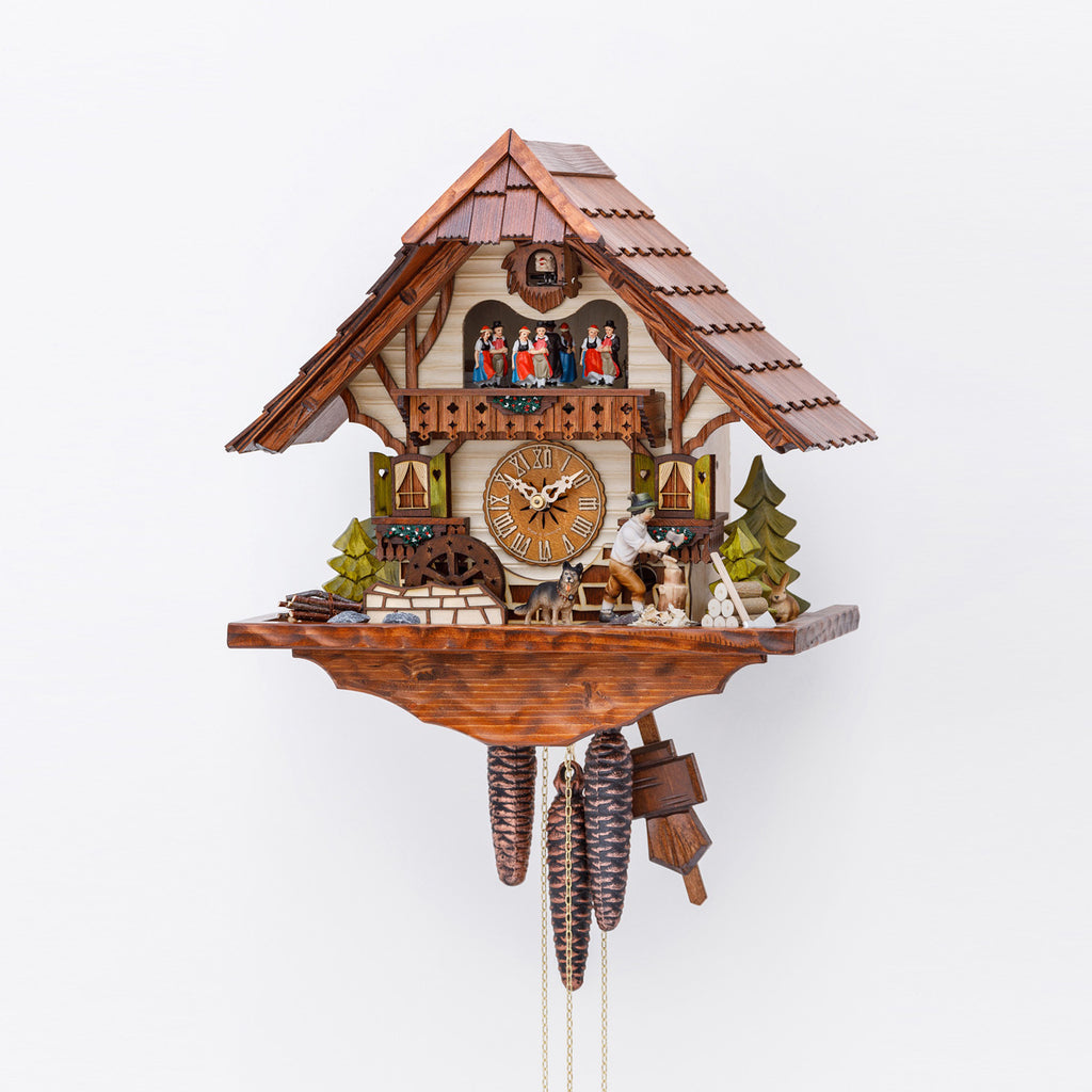 Cuckoo Clock Black Forest Chalet with Woodchopper & Dancers  (1-Day Movement)
