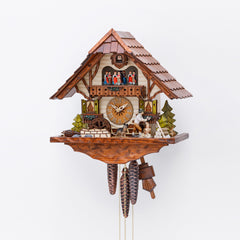 Cuckoo Clock Black Forest Chalet with Woodchopper & Dancers  (1-Day Movement)
