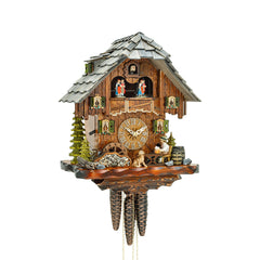 Cuckoo Clock German Chalet – Moving Beer Drinker & Rotating Dancers  (1-Day Movement)