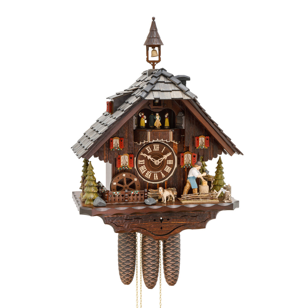 Cuckoo Clock Village Chalet with Woodchopper & Mill Wheel