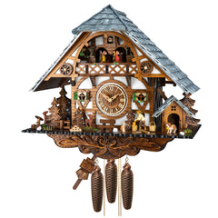 Traditional Cuckoo Clock House with Moving Figur-8-Day Movement