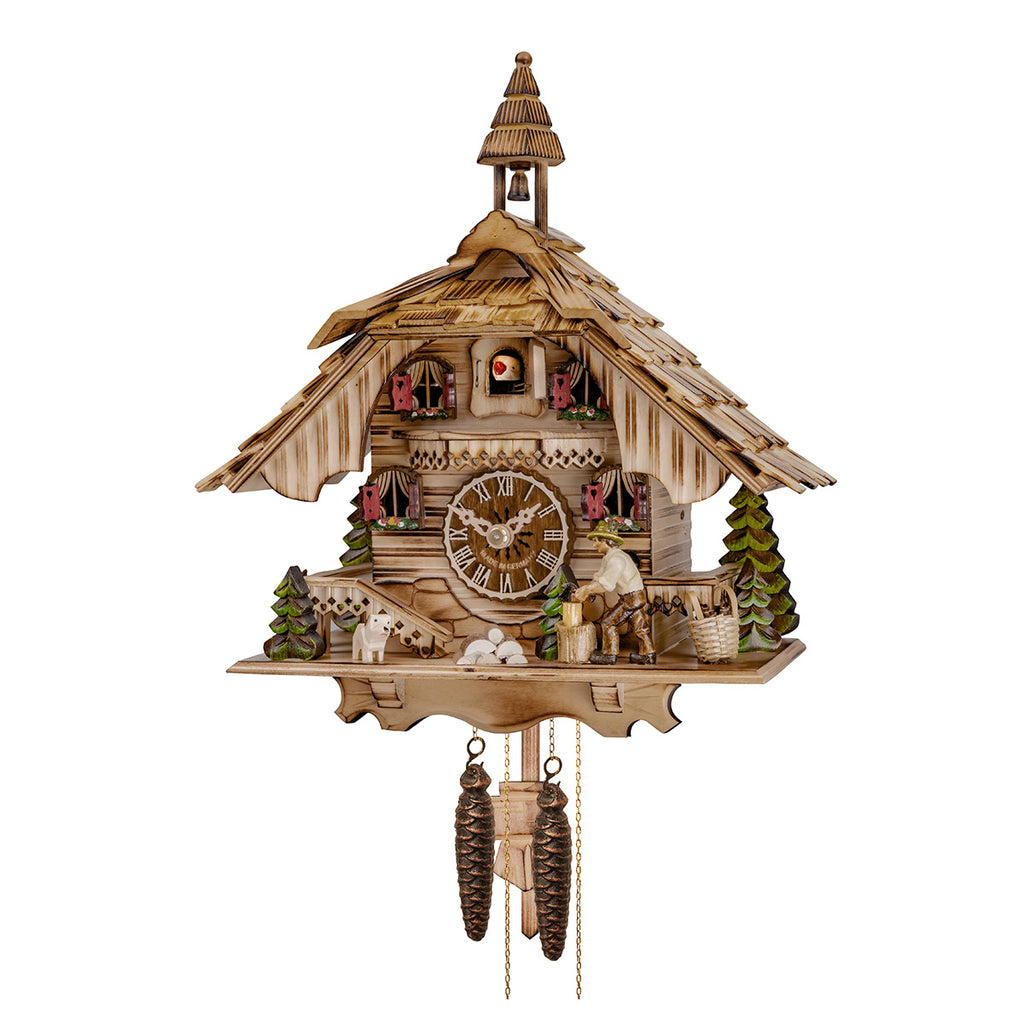 Traditional Cuckoo Clock Natural Wood Chalet with Woodchopper