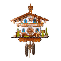 8-Day Traditional Cuckoo Clock White Chalet with Woodchopper
