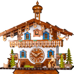 8-Day Traditional Cuckoo Clock White Chalet with Woodchopper