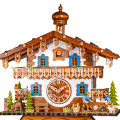 8-Day Traditional Cuckoo Clock White Chalet with Two Lumberjacks
