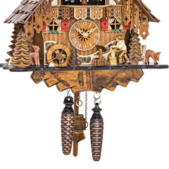 Quartz Black Forest Cuckoo Clock Woodcutter & Mill Wheel