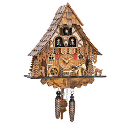 Quartz Black Forest Cuckoo Clock Woodcutter & Mill Wheel