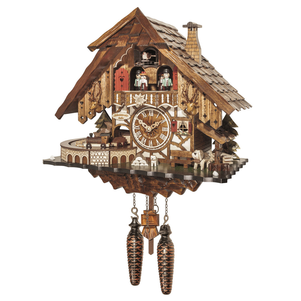 Quartz Black Forest House Cuckoo Clock with Moving Train and Dancers