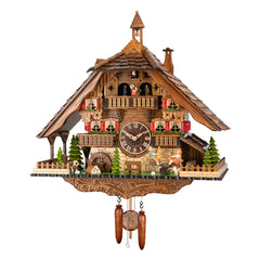 Quartz Cuckoo Clock Chalet with Two Children, Music and Dancers