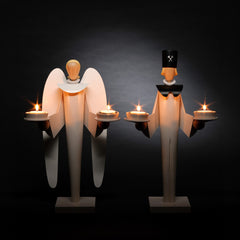 Tealight Holder Set White Angel & Miner (Set of 2)