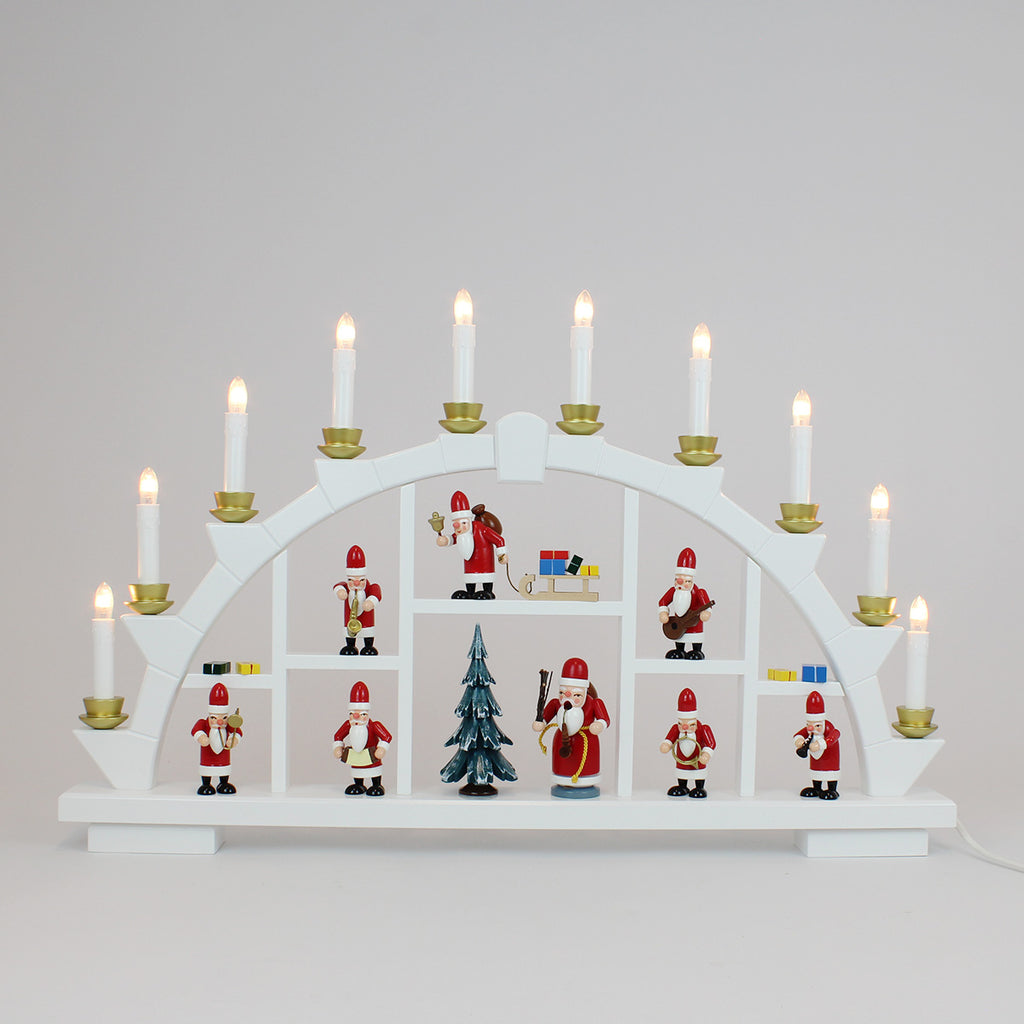 Electric Light Arch with 10 Candles and Santas – White (Corded)