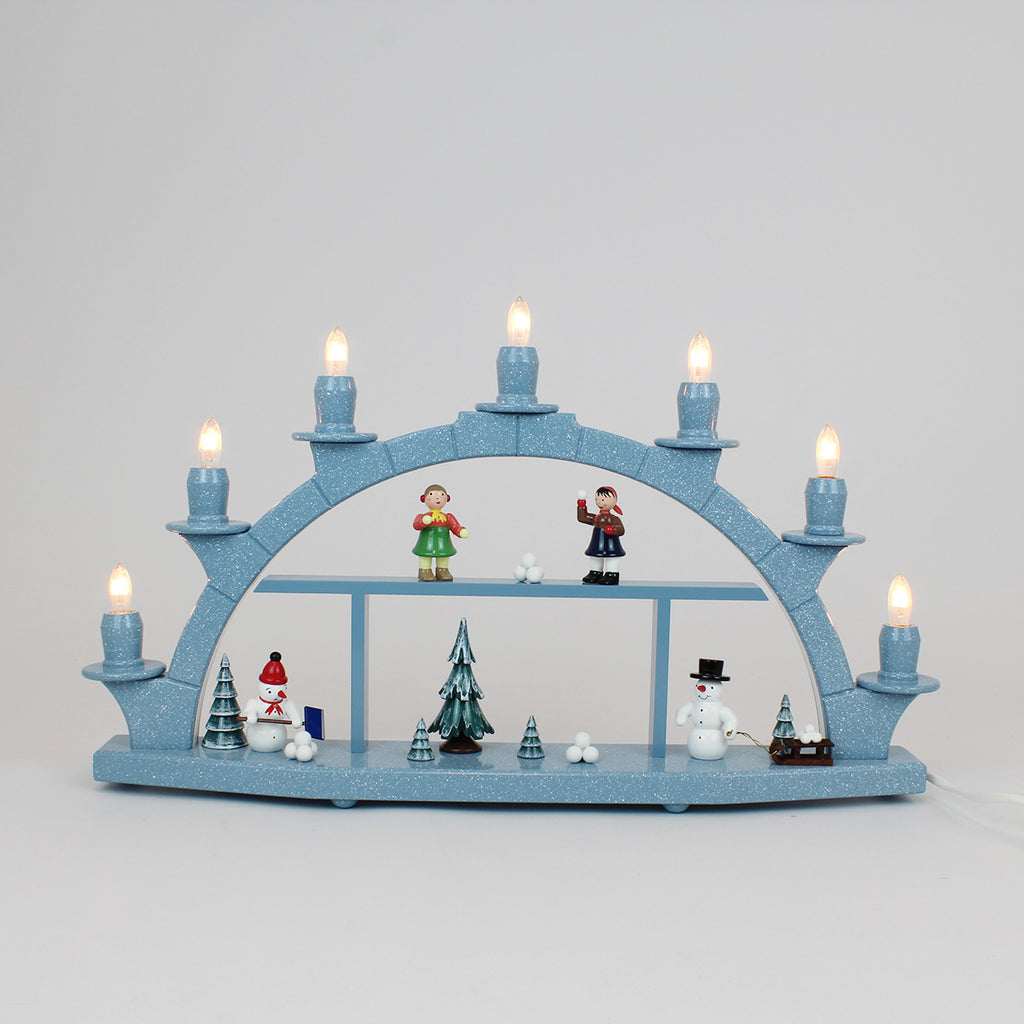 Electric Light Arch with 7 Candles and Figures – Blue (Corded)