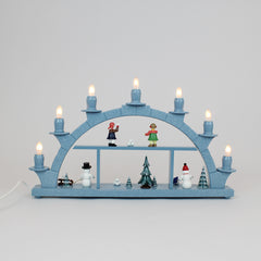 Electric Light Arch with 7 Candles and Figures – Blue (Corded)