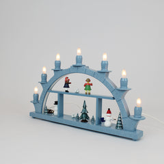 Electric Light Arch with 7 Candles and Figures – Blue (Corded)