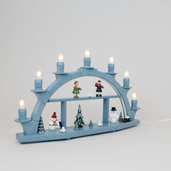 Electric Light Arch with 7 Candles and Figures – Blue (Corded)