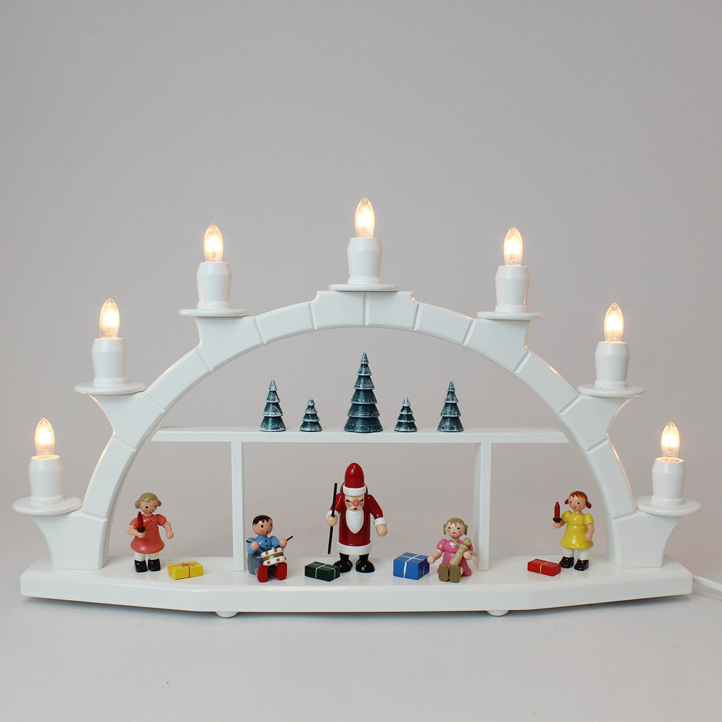 Electric Light Arch with 7 Candles and Figures – White (Corded)