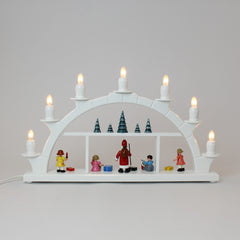 Electric Light Arch with 7 Candles and Figures – White (Corded)