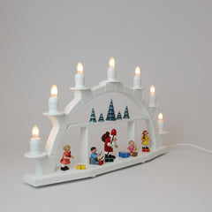 Electric Light Arch with 7 Candles and Figures – White (Corded)