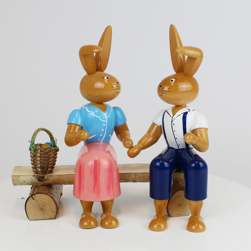 Medium Easter Bunny Couple on Bench