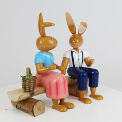 Medium Easter Bunny Couple on Bench