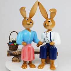 Large Easter Bunny Couple on Bench