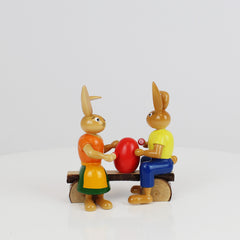 Small Easter Bunny Painter Couple on Bench