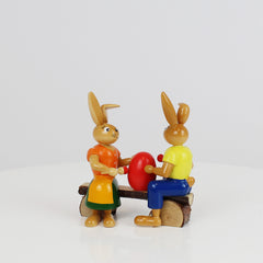 Small Easter Bunny Painter Couple on Bench