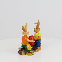 Small Easter Bunny Painter Couple on Bench