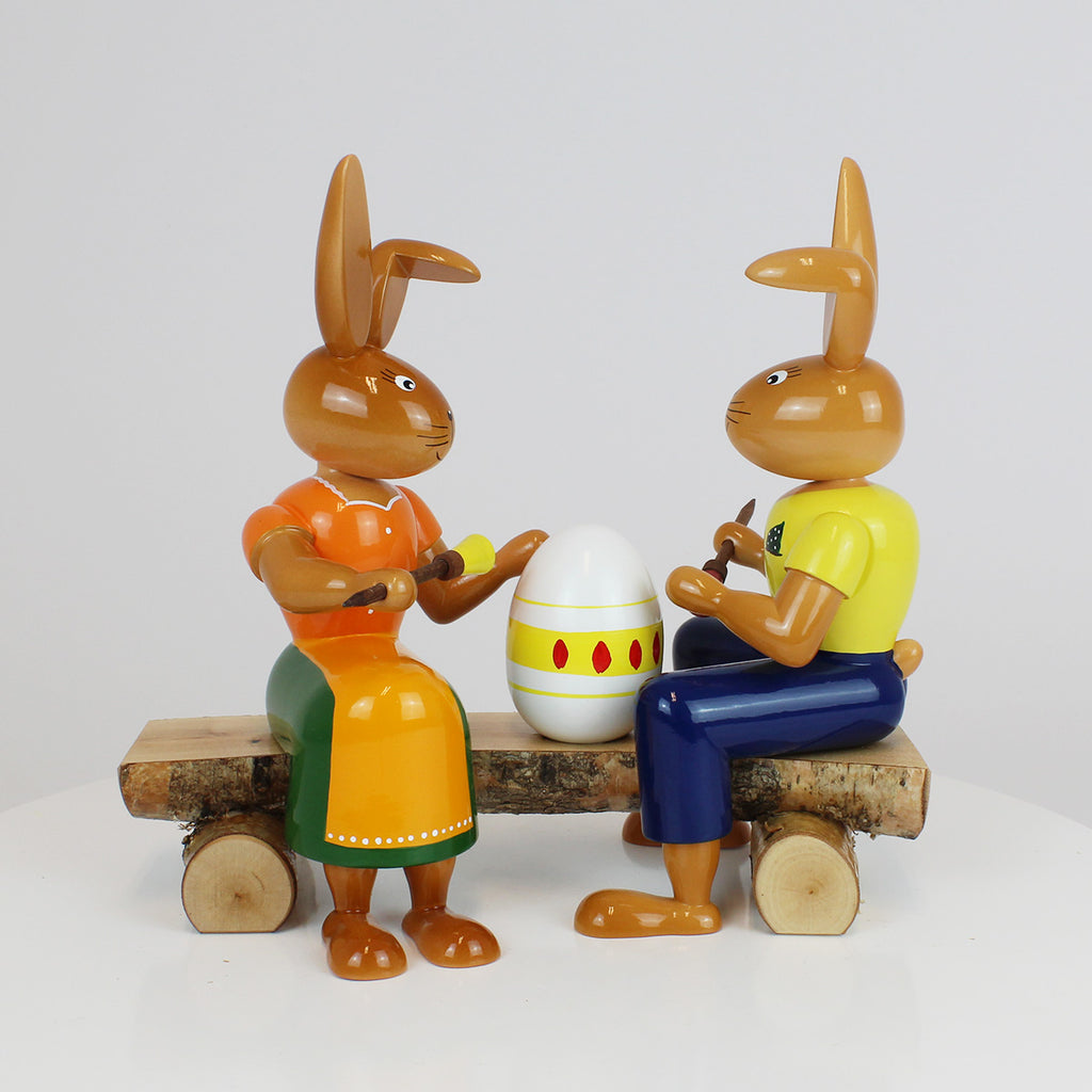 Medium Easter Bunny Painter Couple on Bench