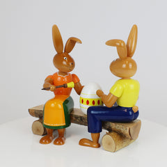 Medium Easter Bunny Painter Couple on Bench