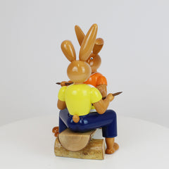 Medium Easter Bunny Painter Couple on Bench