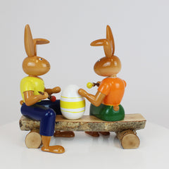 Medium Easter Bunny Painter Couple on Bench