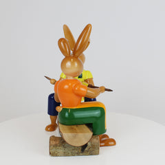 Medium Easter Bunny Painter Couple on Bench
