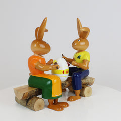 Medium Easter Bunny Painter Couple on Bench