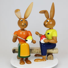Large Easter Bunny Painter Couple on Bench