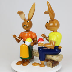 Large Easter Bunny Painter Couple on Bench