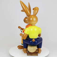 Large Easter Bunny Painter Couple on Bench